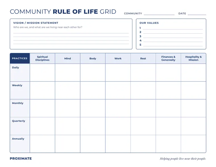 Preview of the Community Rule of Life Grid